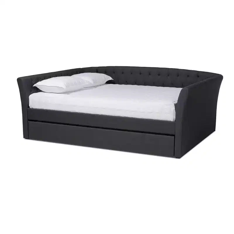 Full Delora Upholstered Daybed with Trundle Dark Gray - Baxton Studio: Classic Bedroom Furniture, Twin Size Guest Bed