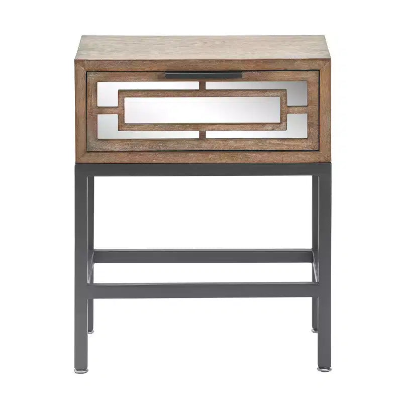 Hayworth Mirrored Side Table Gray - Finch: Modern Rectangle No Assembly, Metal Frame, Wood Top