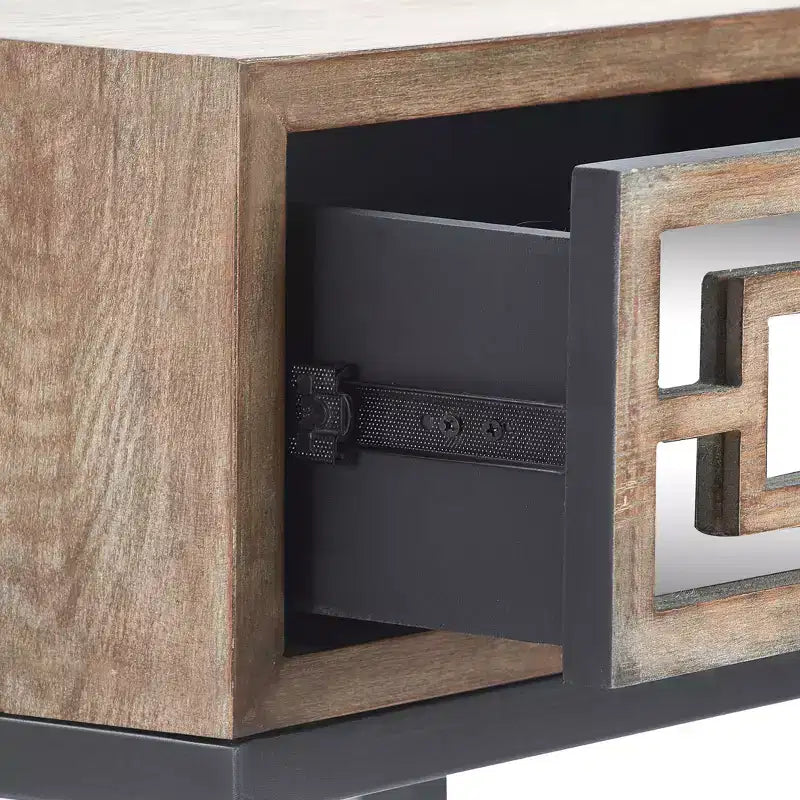 Mesa Auxiliar Rectangular Gris y Negra con Cajón — Estructura Metálica, Superficie de Madera, 1 Persona