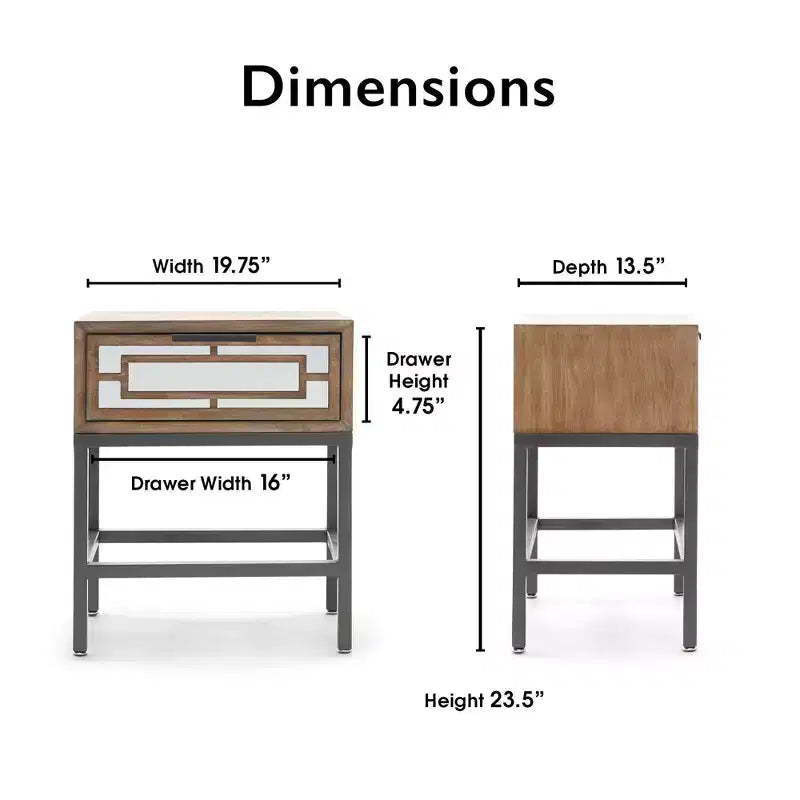 Mesa Auxiliar Rectangular Gris y Negra con Cajón — Estructura Metálica, Superficie de Madera, 1 Persona