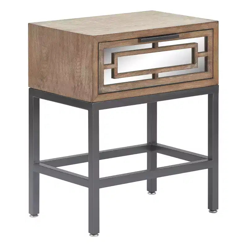 Mesa Auxiliar Rectangular Gris y Negra con Cajón — Estructura Metálica, Superficie de Madera, 1 Persona