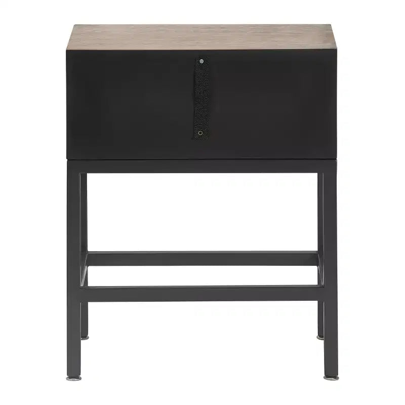 Mesa Auxiliar Rectangular Gris y Negra con Cajón — Estructura Metálica, Superficie de Madera, 1 Persona