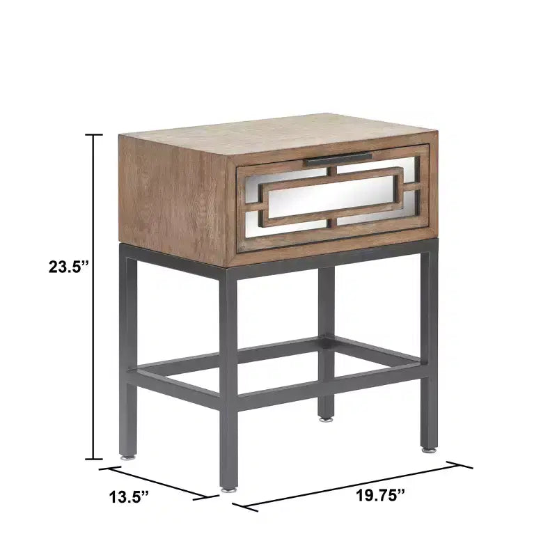 Mesa Auxiliar Rectangular Gris y Negra con Cajón — Estructura Metálica, Superficie de Madera, 1 Persona