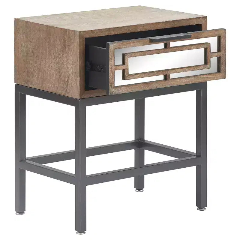 Mesa Auxiliar Rectangular Gris y Negra con Cajón — Estructura Metálica, Superficie de Madera, 1 Persona