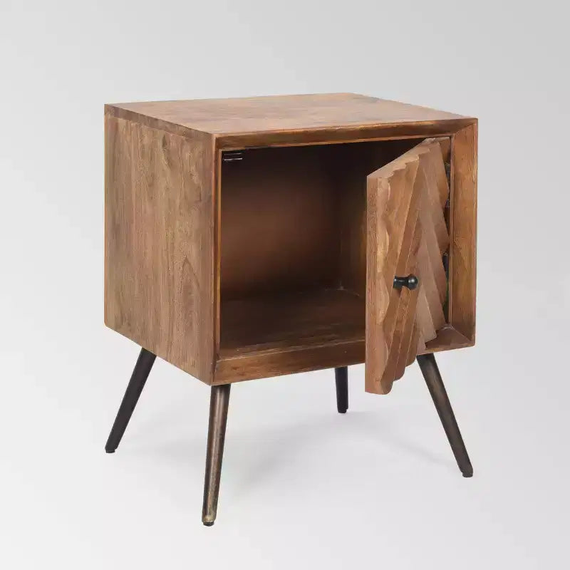 Mueble de un estante Mid-Century Modern en madera de mango, color marrón oscuro