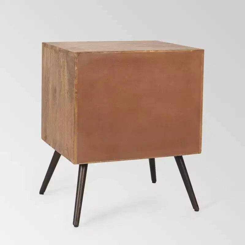 Mueble de un estante Mid-Century Modern en madera de mango, color marrón oscuro