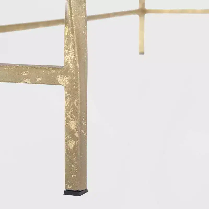 Mesa consola de 2 cajones azul y oro con tablero de madera de mango