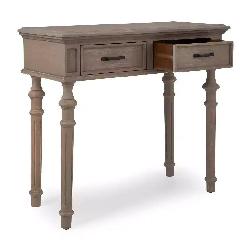Mesa consola rectangular gris de 2 cajones – Con capacidad para 1