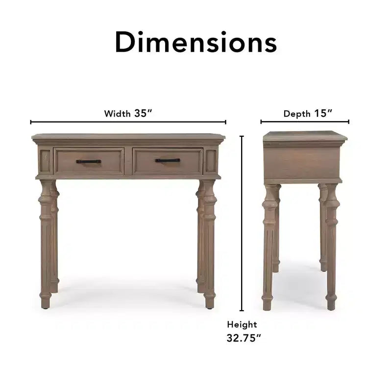 Mesa consola rectangular gris de 2 cajones – Con capacidad para 1