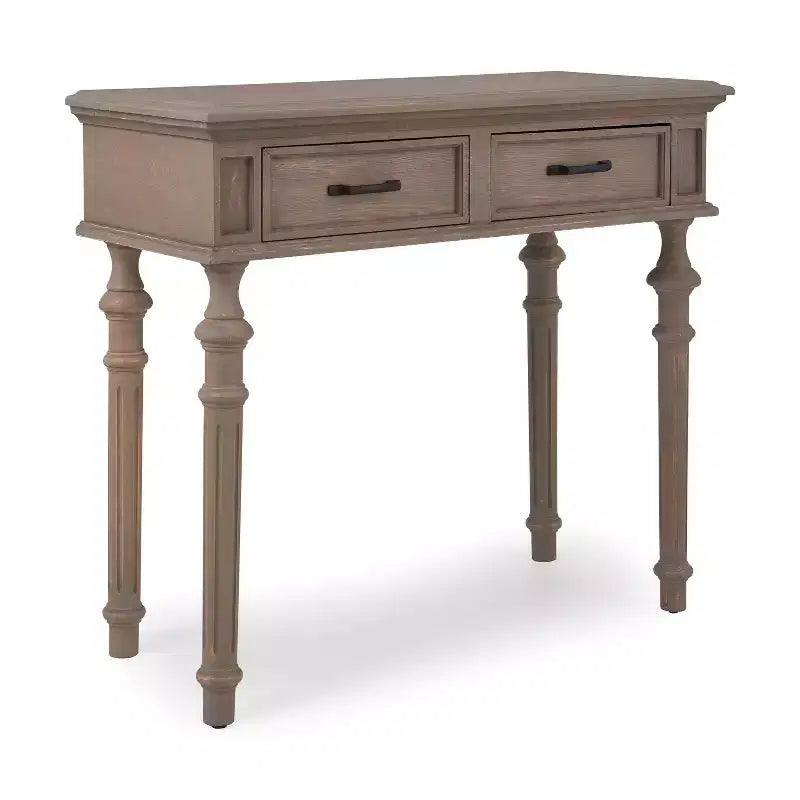 Mesa consola rectangular gris de 2 cajones – Con capacidad para 1