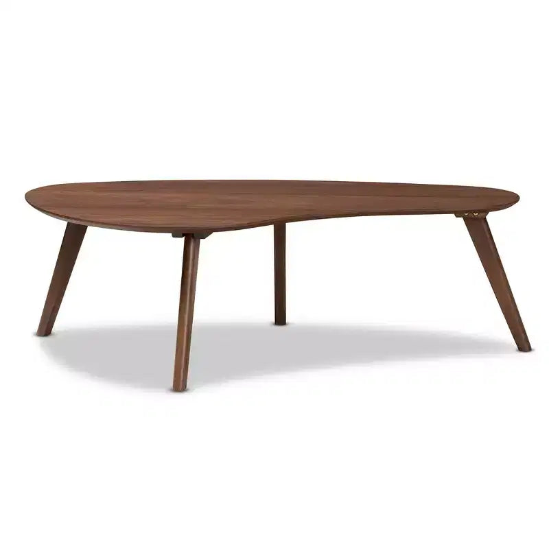 Mesa de centro de madera de caucho de forma irregular marrón con estante abierto