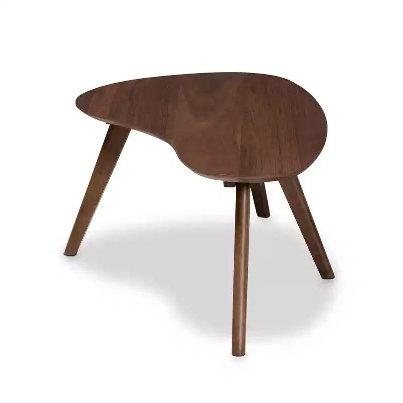 Mesa de centro de madera de caucho de forma irregular marrón con estante abierto