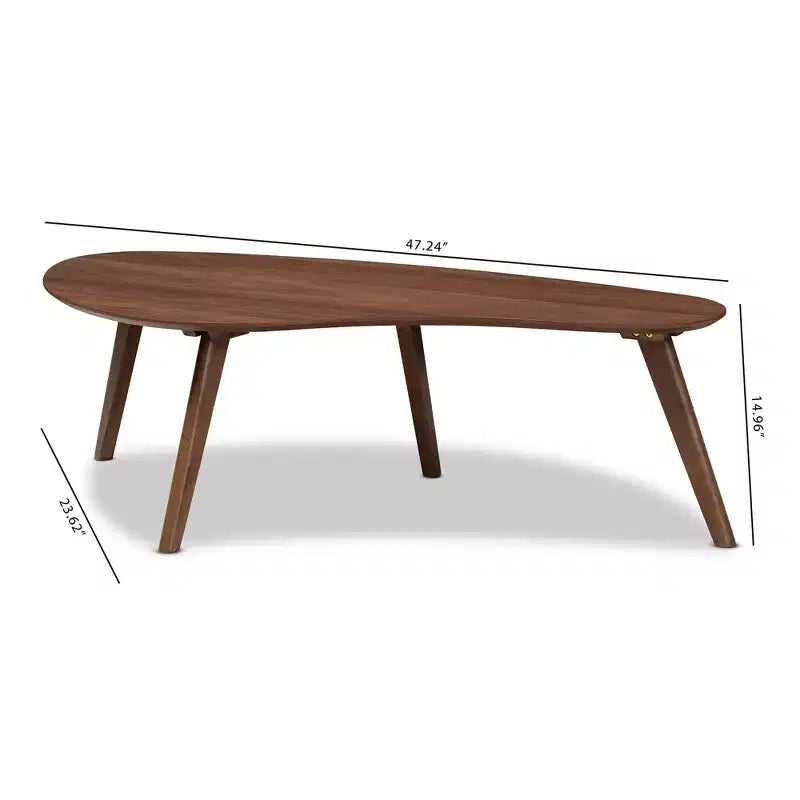 Mesa de centro de madera de caucho de forma irregular marrón con estante abierto