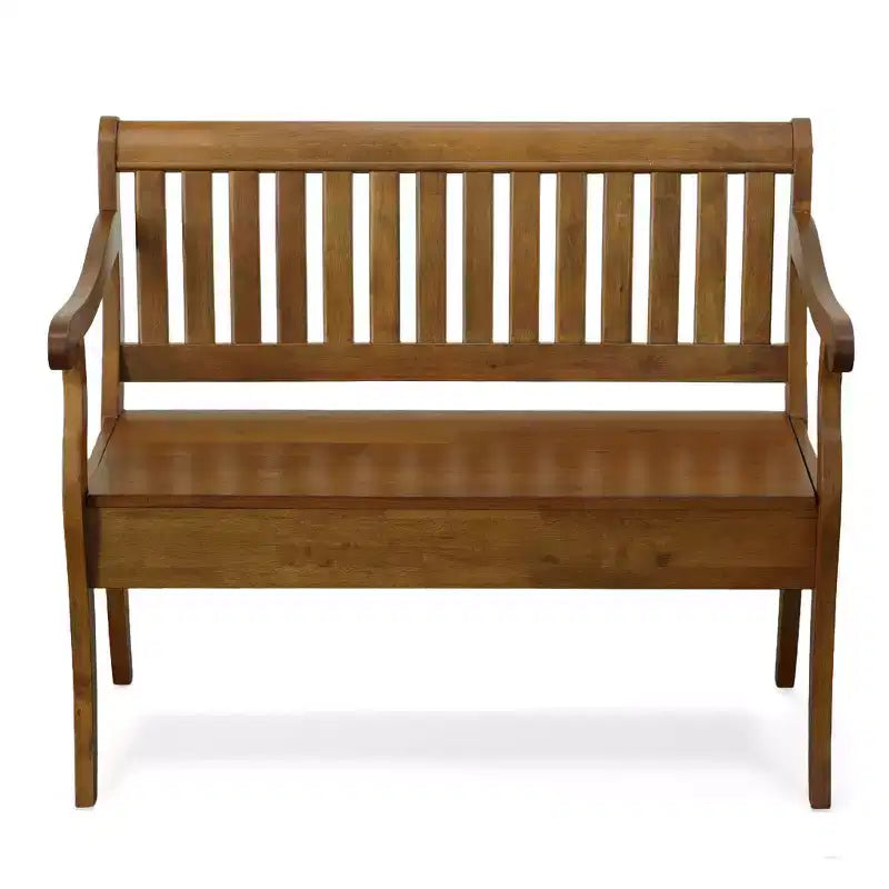 Banco de almacenamiento con tapa elevable de madera natural para 2 personas