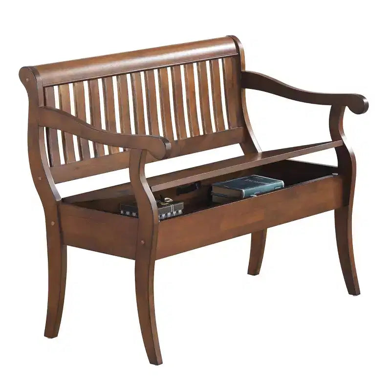 Banco de almacenamiento con tapa elevable de madera natural para 2 personas