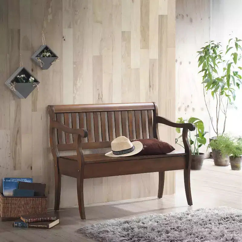 Banco de almacenamiento con tapa elevable de madera natural para 2 personas