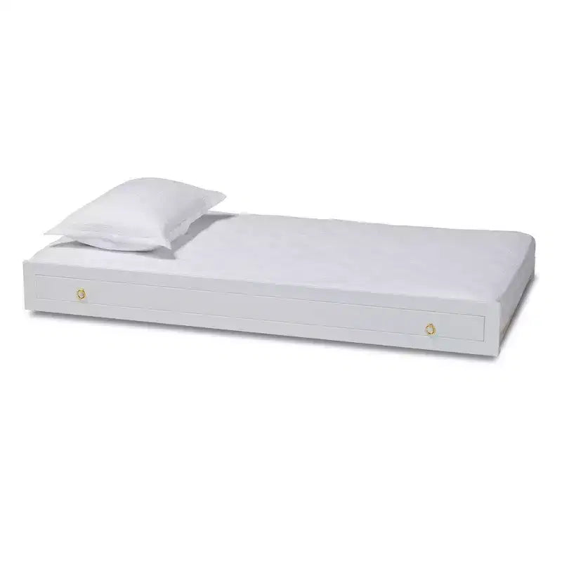 Baxton Studio Twin Alya Wood Trundle White/Gold: Rubberwood & MDF Frame, No Box Spring Needed