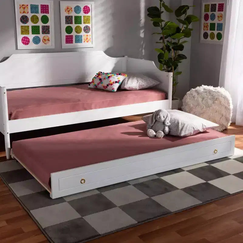 Cama nido doble blanca con cama extraíble — Capacidad para 2 personas