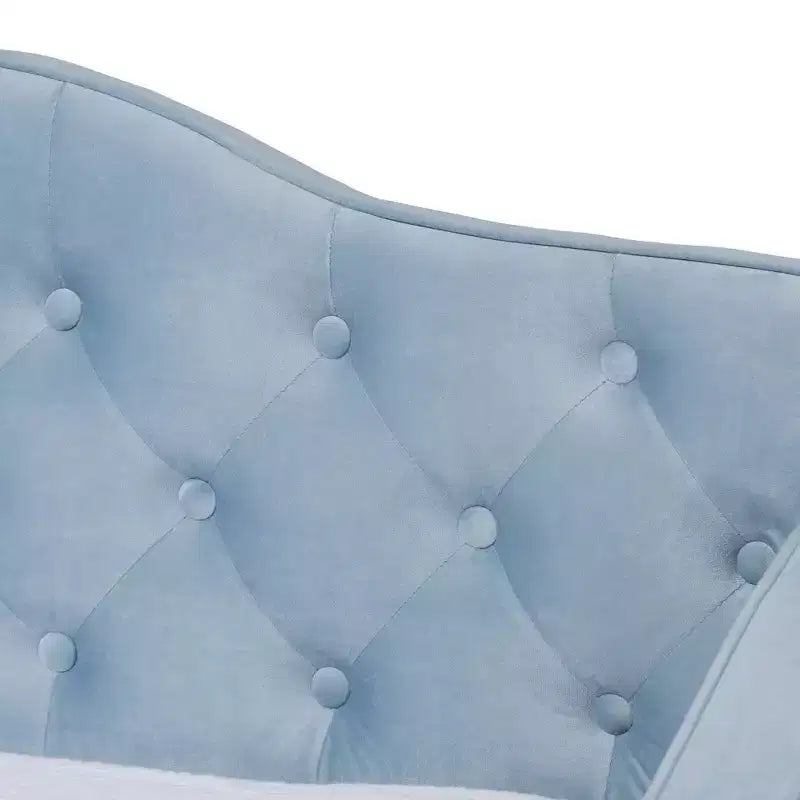 Diván tapizado en terciopelo azul claro con cama nido – Capacidad para 2 personas