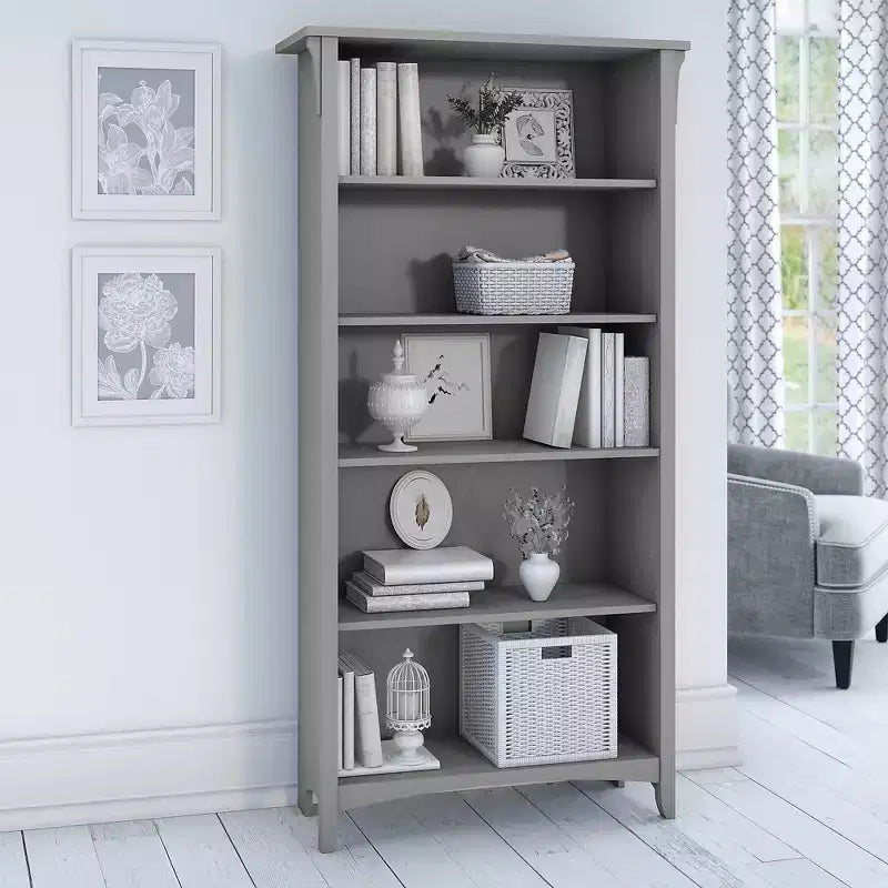 Estantería de 5 Baldas – Blanco Antiguo/Gris, Soporta 2 Adultos