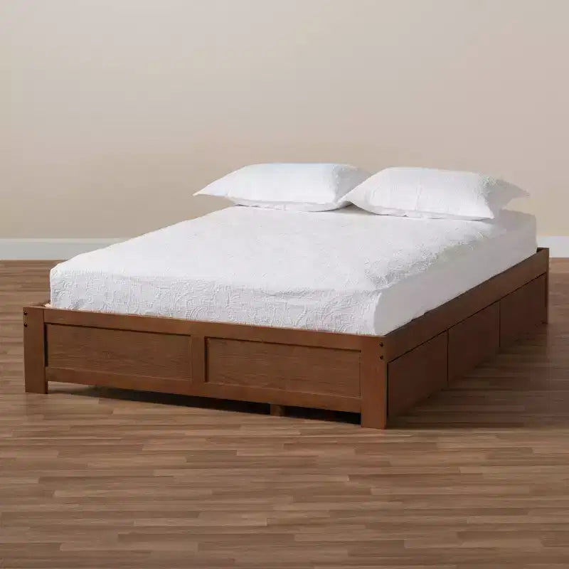 Estructura de cama de almacenamiento de 3 cajones de nogal – Individual / Queen / King