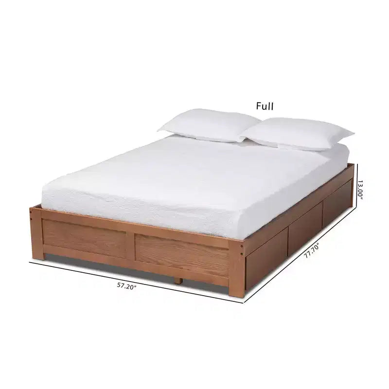 Estructura de cama de almacenamiento de 3 cajones de nogal – Individual / Queen / King