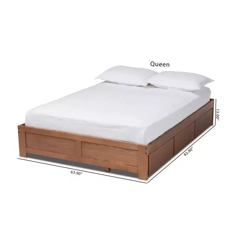 Estructura de cama de almacenamiento de 3 cajones de nogal – Individual / Queen / King