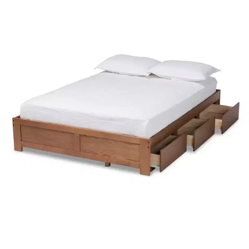 Estructura de cama de almacenamiento de 3 cajones de nogal – Individual / Queen / King