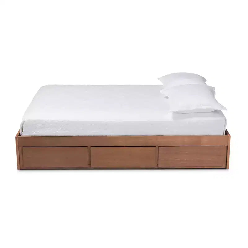 Estructura de cama de almacenamiento de 3 cajones de nogal – Individual / Queen / King