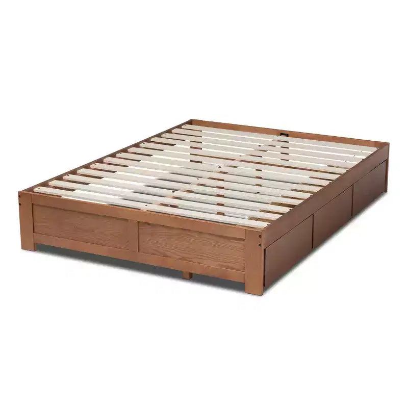 Estructura de cama de almacenamiento de 3 cajones de nogal – Individual / Queen / King