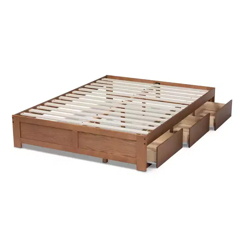 Estructura de cama de almacenamiento de 3 cajones de nogal – Individual / Queen / King