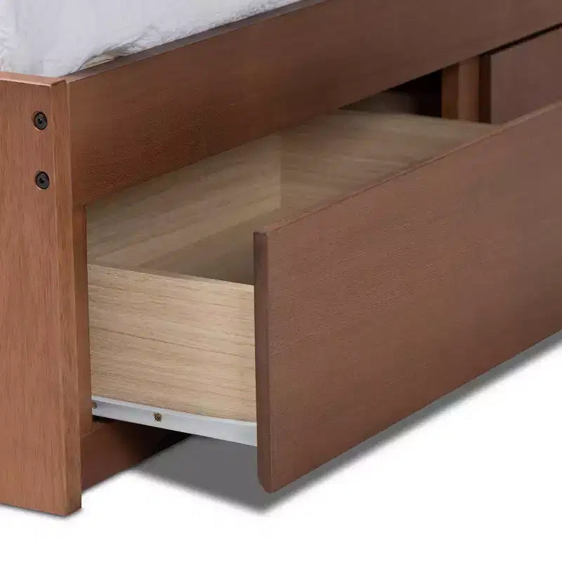 Estructura de cama de almacenamiento de 3 cajones de nogal – Individual / Queen / King