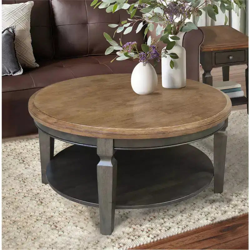 Mesa de centro redonda de madera natural/marrón/nogal americano