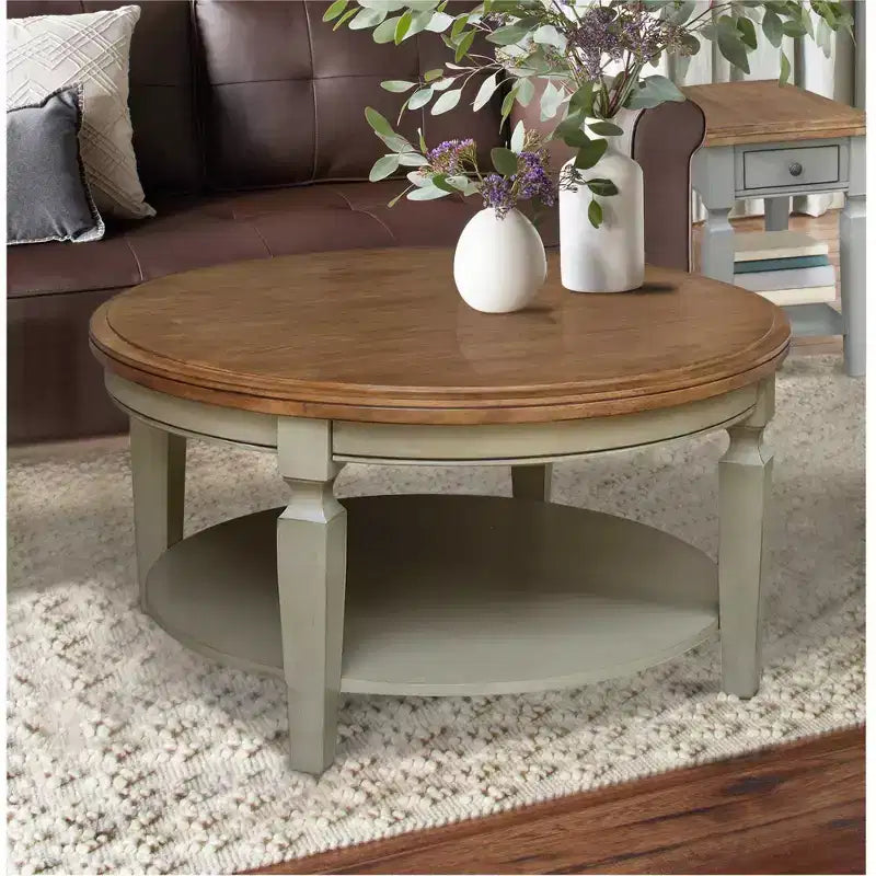 Mesa de centro redonda de madera natural/marrón/nogal americano