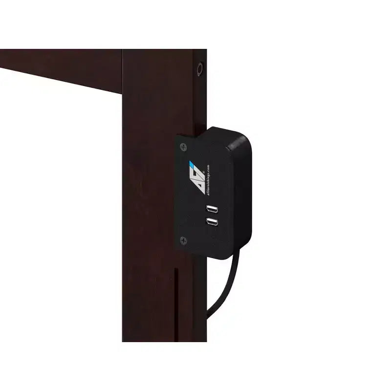 Cabecero curvado de madera Queen con carga USB — Espresso / Nogal