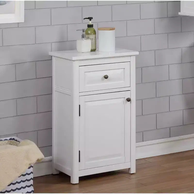 Armario de Almacenamiento de Baño de Piso Blanco – Puerta Única, Con/Sin Cajones