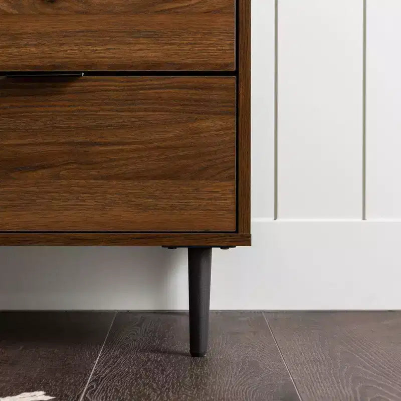 Mesa de Noche Moderna de Nogal Oscuro con Cajón y Estante Abierto — 1 Persona