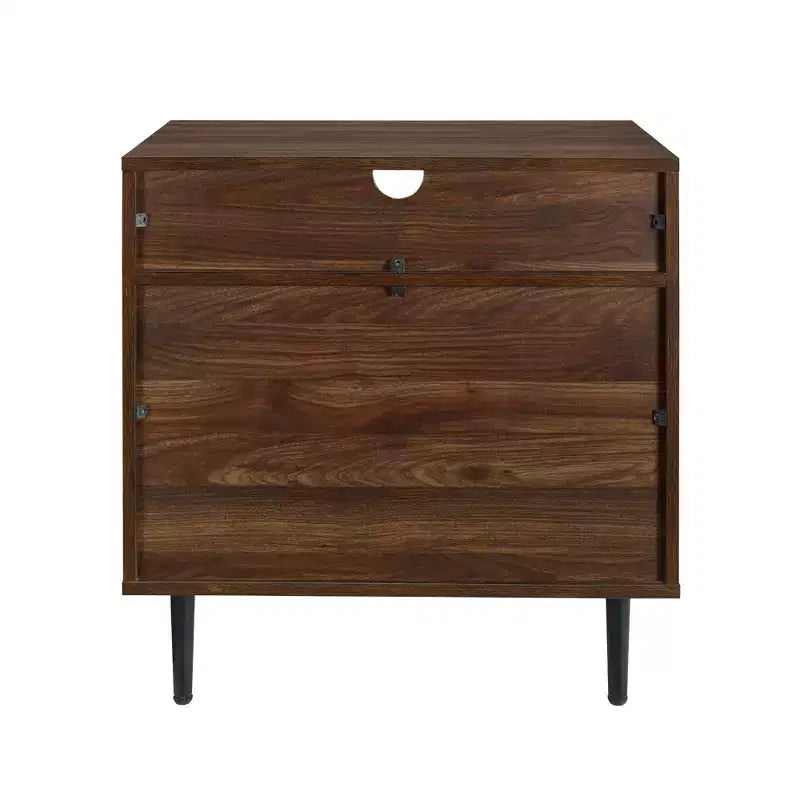 Mesa de Noche Moderna de Nogal Oscuro con Cajón y Estante Abierto — 1 Persona