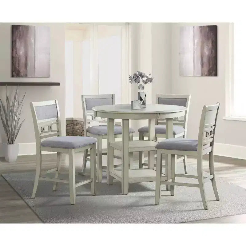 Mesa de comedor redonda a la altura de mostrador en crema/nogal – 4 asientos