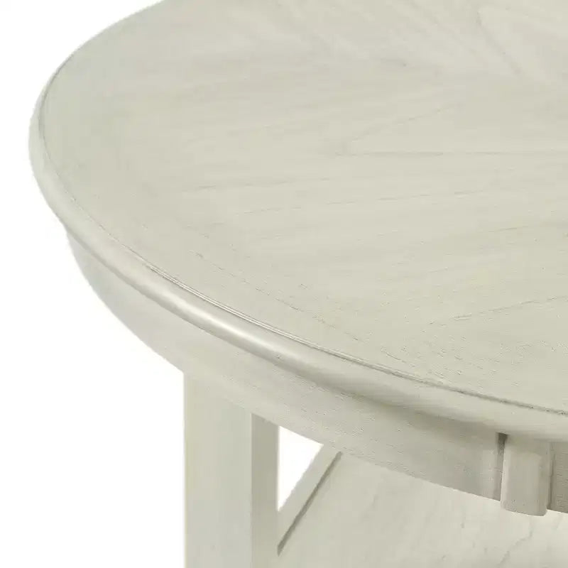 Mesa de comedor redonda a la altura de mostrador en crema/nogal – 4 asientos