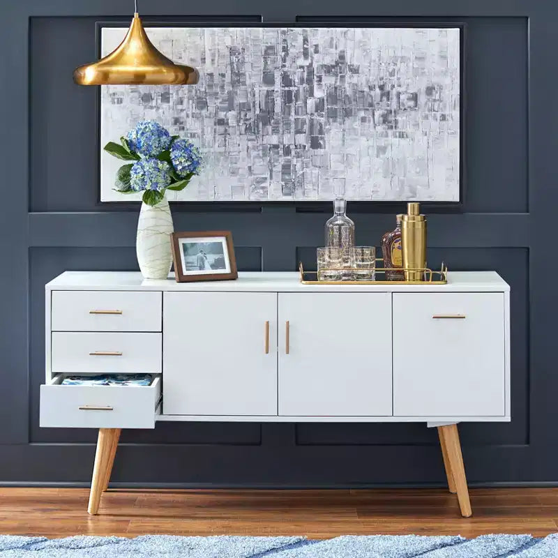 Aparador Mid-Century Blanco / Nogal
