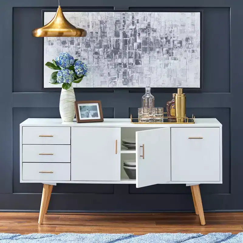 Aparador Mid-Century Blanco / Nogal