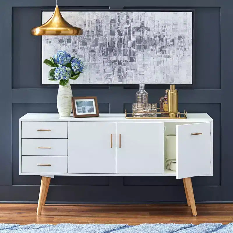 Aparador Mid-Century Blanco / Nogal