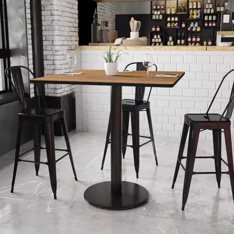 Mesa laminada cuadrada de 42" para bar, capacidad para 8 personas, negro / caoba / natural / nogal