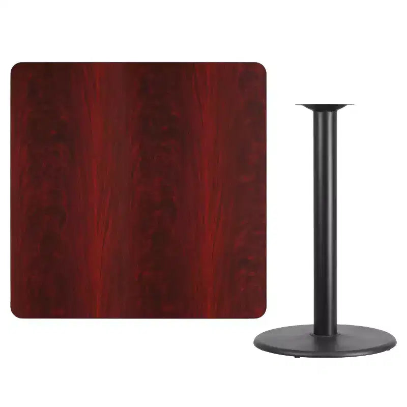 Mesa laminada cuadrada de 42" para bar, capacidad para 8 personas, negro / caoba / natural / nogal