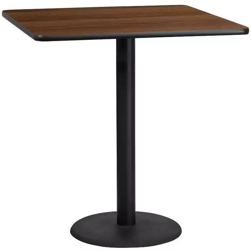 Mesa laminada cuadrada de 42" para bar, capacidad para 8 personas, negro / caoba / natural / nogal