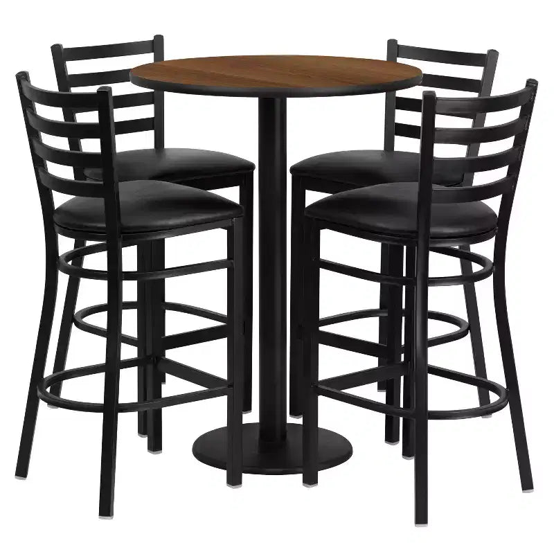 Flash Furniture 30'' Round Laminate Table Set with Round Base and 4 Ladder Back Metal Barstools