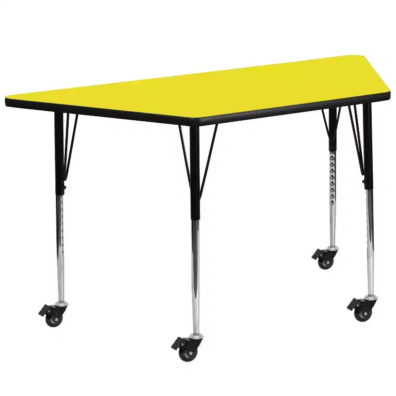 Mesa de actividad trapezoidal roja/amarilla - Altura ajustable, capacidad para 1–2 personas