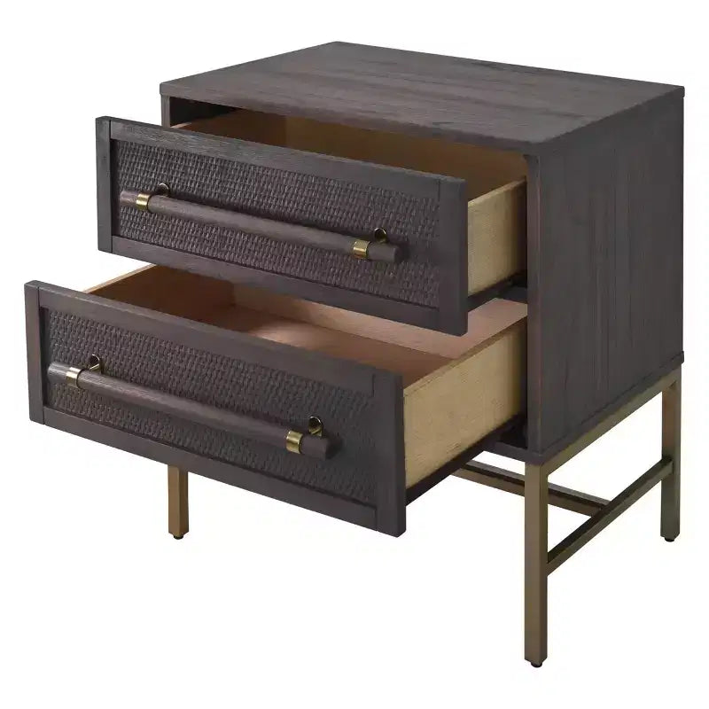 Mesita de noche de mimbre gris de 1 cajón - Individual