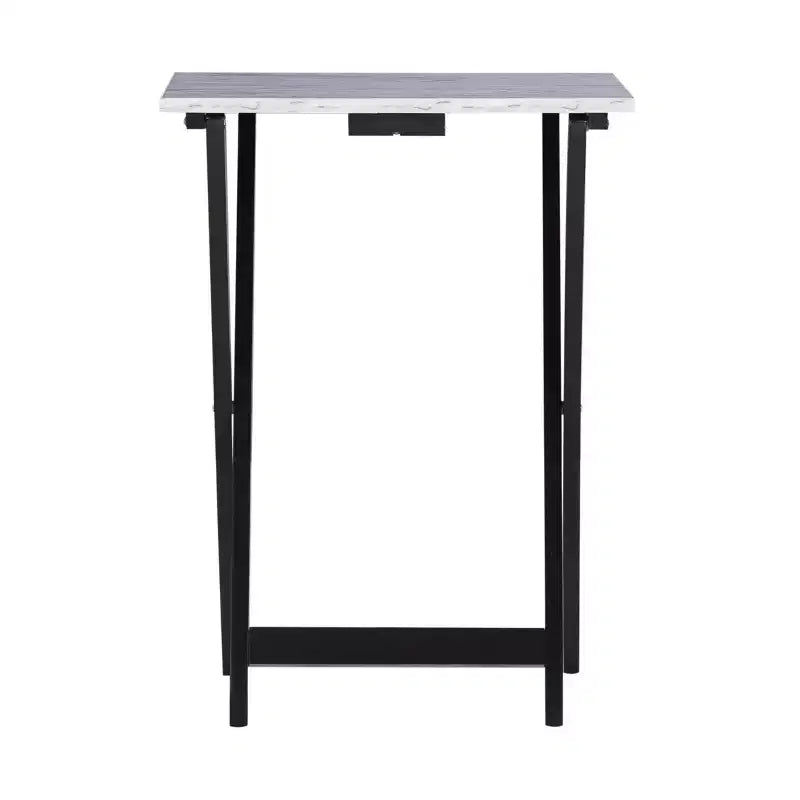 Juego de 4 mesas plegables con bandeja de mármol sintético marrón/blanco con soporte